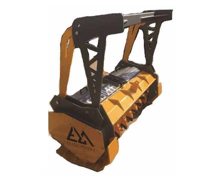 Ez Machinery skid steer mulcher: A robust, compact machine with a powerful cutting mechanism and durable construction for efficient land clearing